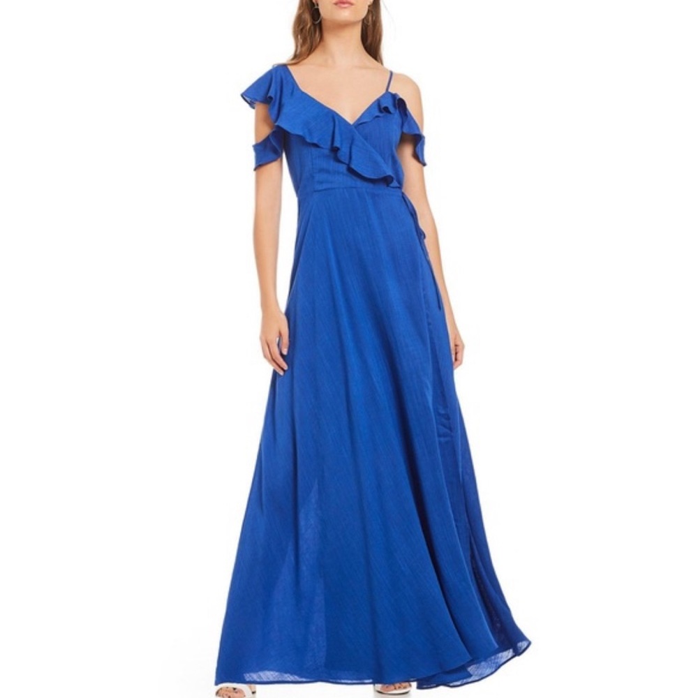 Sugar+Lips Royal Blue Ruffle Maxi Dress